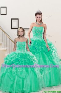 Artistic Pick Ups Floor Length Turquoise Vestidos de Quinceanera Sweetheart Sleeveless Lace Up