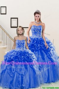 Free and Easy Blue Quinceanera Dresses Military Ball and Sweet 16 and Quinceanera and For withBeading and Pick Ups Sweetheart Sleeveless Lace Up