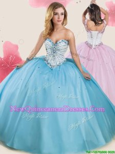 Designer Sweetheart Sleeveless Tulle Quinceanera Dresses Beading Lace Up