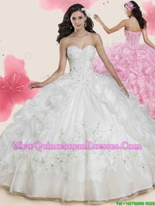 Customized White Lace Up Sweetheart Beading and Appliques and Pick Ups 15 Quinceanera Dress Organza Sleeveless