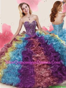 Fashion Sleeveless Beading and Ruffles Lace Up Sweet 16 Dresses