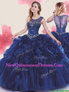 Lovely Royal Blue Sweet 16 Dress Military Ball and Sweet 16 and Quinceanera and For withRuffles and Sashes|ribbons Scoop Sleeveless Zipper