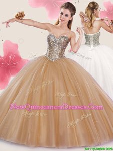 Sophisticated Sequins Floor Length Champagne 15 Quinceanera Dress Sweetheart Sleeveless Lace Up