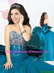 Suitable Sweetheart Sleeveless Lace Up Quince Ball Gowns Teal Tulle