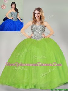 Nice Spring Green Lace Up Quinceanera Gown Beading and Bowknot Sleeveless Floor Length