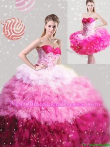 Stunning Sweetheart Sleeveless Tulle Quinceanera Dress Beading and Ruffles Lace Up