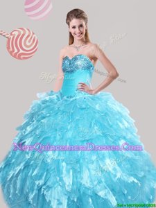 Baby Blue Ball Gowns Organza Sweetheart Sleeveless Beading and Ruffled Layers Floor Length Lace Up Ball Gown Prom Dress