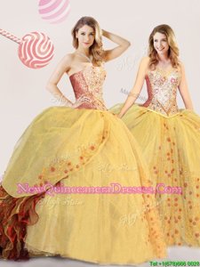 Dramatic Sleeveless Brush Train Lace Up Beading and Appliques and Ruffles Sweet 16 Dresses