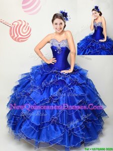 Exceptional Royal Blue Sweetheart Lace Up Beading and Ruffles Quinceanera Dress Sleeveless