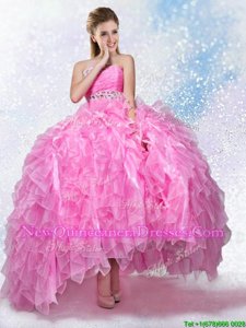 Spectacular Rose Pink Lace Up Sweet 16 Dress Beading Sleeveless Floor Length