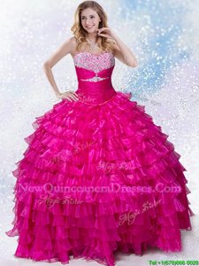 Best Selling Fuchsia Sweet 16 Dress Military Ball and Sweet 16 and Quinceanera and For withBeading and Ruffled Layers Sweetheart Sleeveless Lace Up