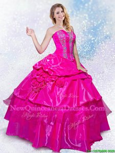 Fantastic Sleeveless Beading and Hand Made Flower Lace Up 15 Quinceanera Dress