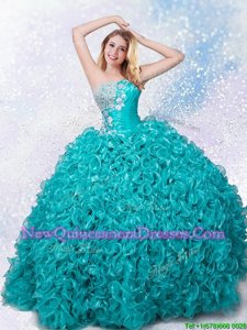 Sumptuous Blue Ball Gowns Beading 15th Birthday Dress Lace Up Organza Sleeveless Floor Length