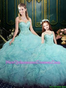 Hot Sale Ball Gowns Ball Gown Prom Dress Light Blue Sweetheart Organza Sleeveless Floor Length Lace Up