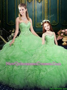 Glorious Ball Gowns 15 Quinceanera Dress Spring Green Sweetheart Organza Sleeveless Floor Length Lace Up