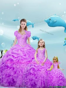 Exceptional Lavender Ball Gowns Beading and Ruffles and Pick Ups Quinceanera Gown Lace Up Organza Sleeveless Floor Length