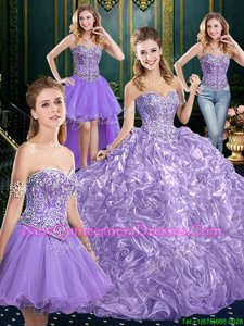 Eye-catching Lavender Ball Gowns Organza Sweetheart Sleeveless Beading Backless Quinceanera Dress Court Train