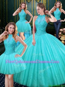 Luxury Sleeveless Lace and Appliques Lace Up Sweet 16 Dress