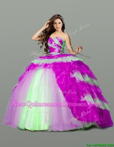 Admirable Multi-color Lace Up Quinceanera Gowns Beading and Ruching Sleeveless Floor Length