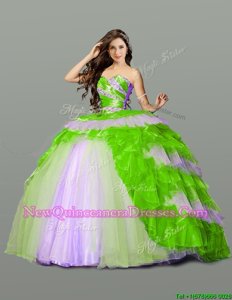 Enchanting Floor Length Lace Up Quinceanera Gowns Multi-color and In for Military Ball and Sweet 16 and Quinceanera withBeading