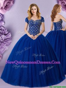 Traditional Ball Gowns 15th Birthday Dress Royal Blue Sweetheart Tulle Sleeveless Floor Length Lace Up