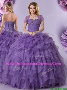 Wonderful Sleeveless Beading and Ruffles Lace Up Sweet 16 Dresses