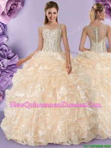 Free and Easy Champagne Straps Neckline Beading and Ruffles Quinceanera Dress Sleeveless Zipper