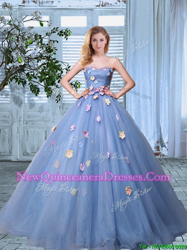 Top Selling Organza Sweetheart Sleeveless Lace Up Appliques Quince Ball Gowns inLavender