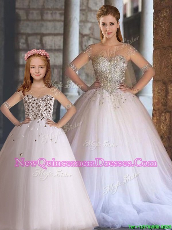 Hot Sale Ball Gowns Vestidos de Quinceanera White Sweetheart Tulle Sleeveless Floor Length Lace Up