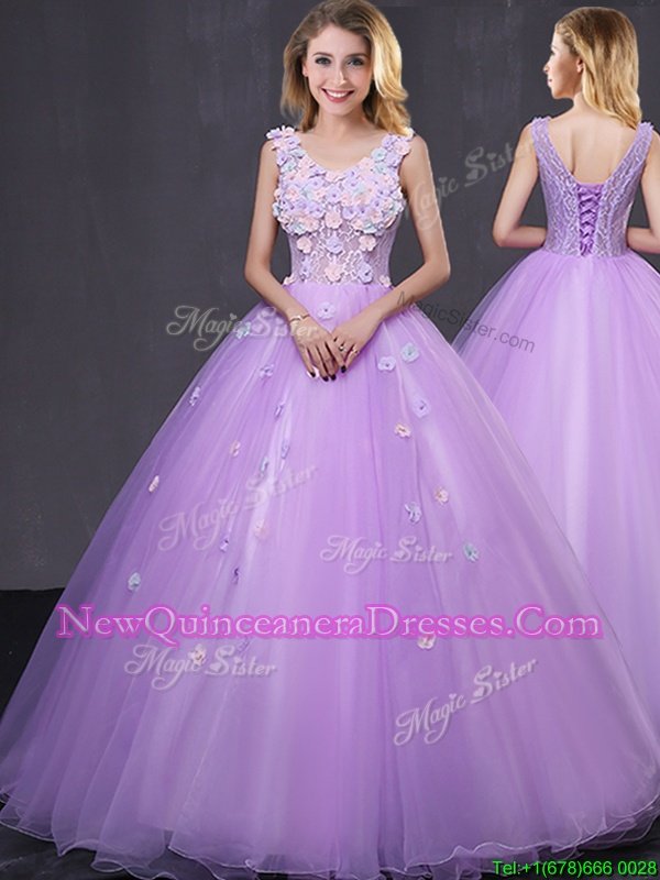 Simple Sleeveless Lace and Appliques Lace Up 15th Birthday Dress