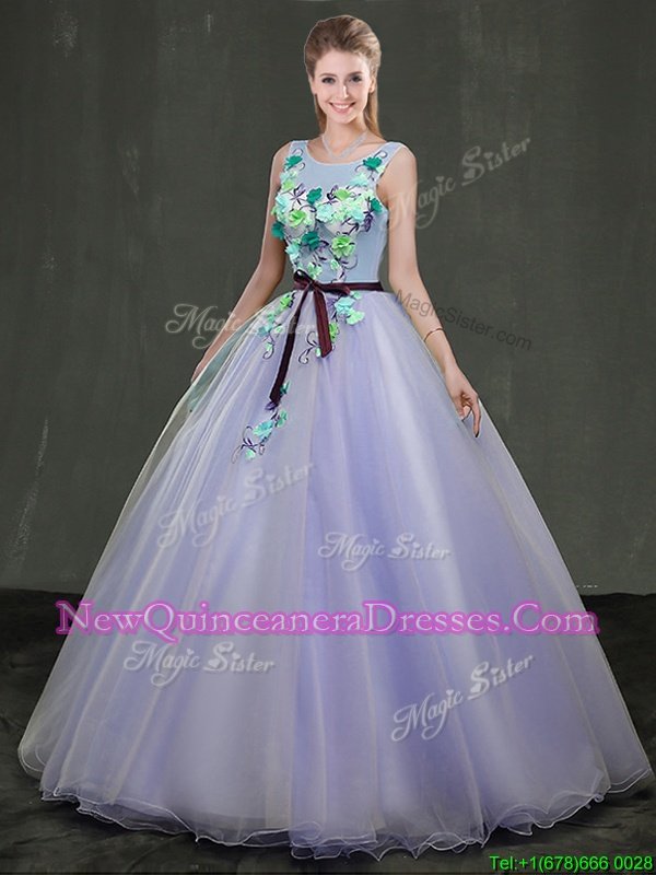 Fashion Scoop Sleeveless Organza Sweet 16 Dresses Appliques Lace Up