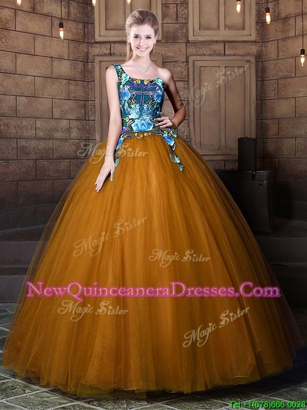 Designer One Shoulder Sleeveless Tulle Quinceanera Dresses Pattern Lace Up