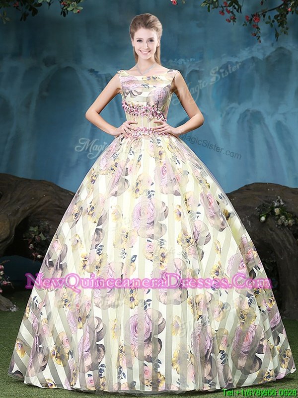 Vintage Straps Straps Multi-color Tulle Lace Up Sweet 16 Quinceanera Dress Sleeveless Floor Length Appliques and Pattern