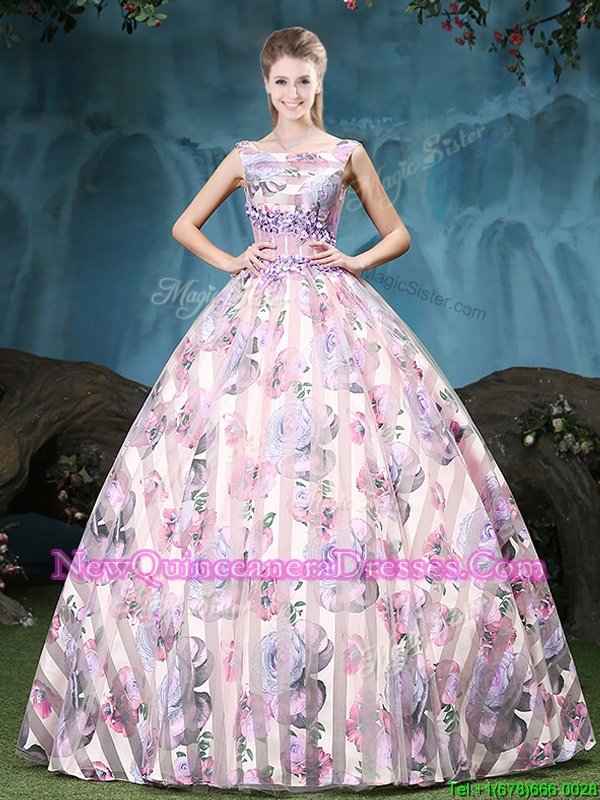 Clearance Multi-color Ball Gowns Straps Sleeveless Tulle Floor Length Lace Up Appliques and Pattern Quince Ball Gowns