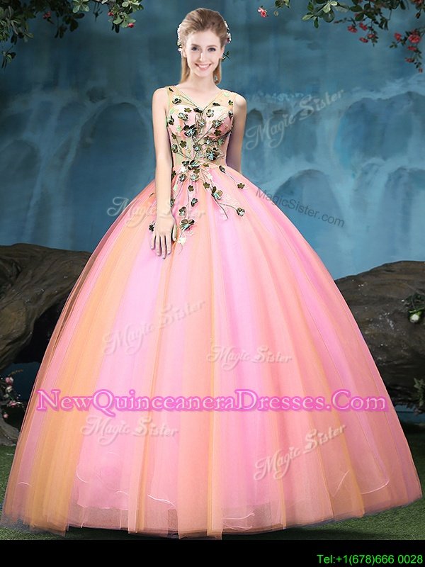 Inexpensive Floor Length Ball Gowns Sleeveless Multi-color 15 Quinceanera Dress Lace Up