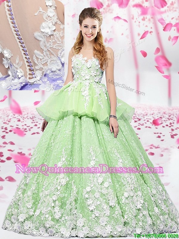 On Sale Scoop Sleeveless Lace Up Floor Length Lace and Appliques Quinceanera Dress