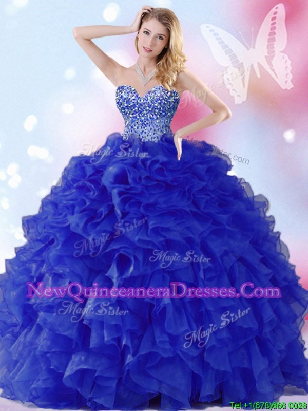 Cute Sweetheart Sleeveless Organza Quinceanera Dress Beading and Ruffles Lace Up