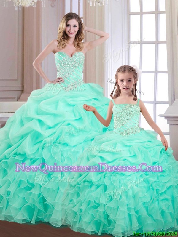 Dynamic Pick Ups Ball Gowns Quince Ball Gowns Apple Green Sweetheart Organza Sleeveless Floor Length Lace Up