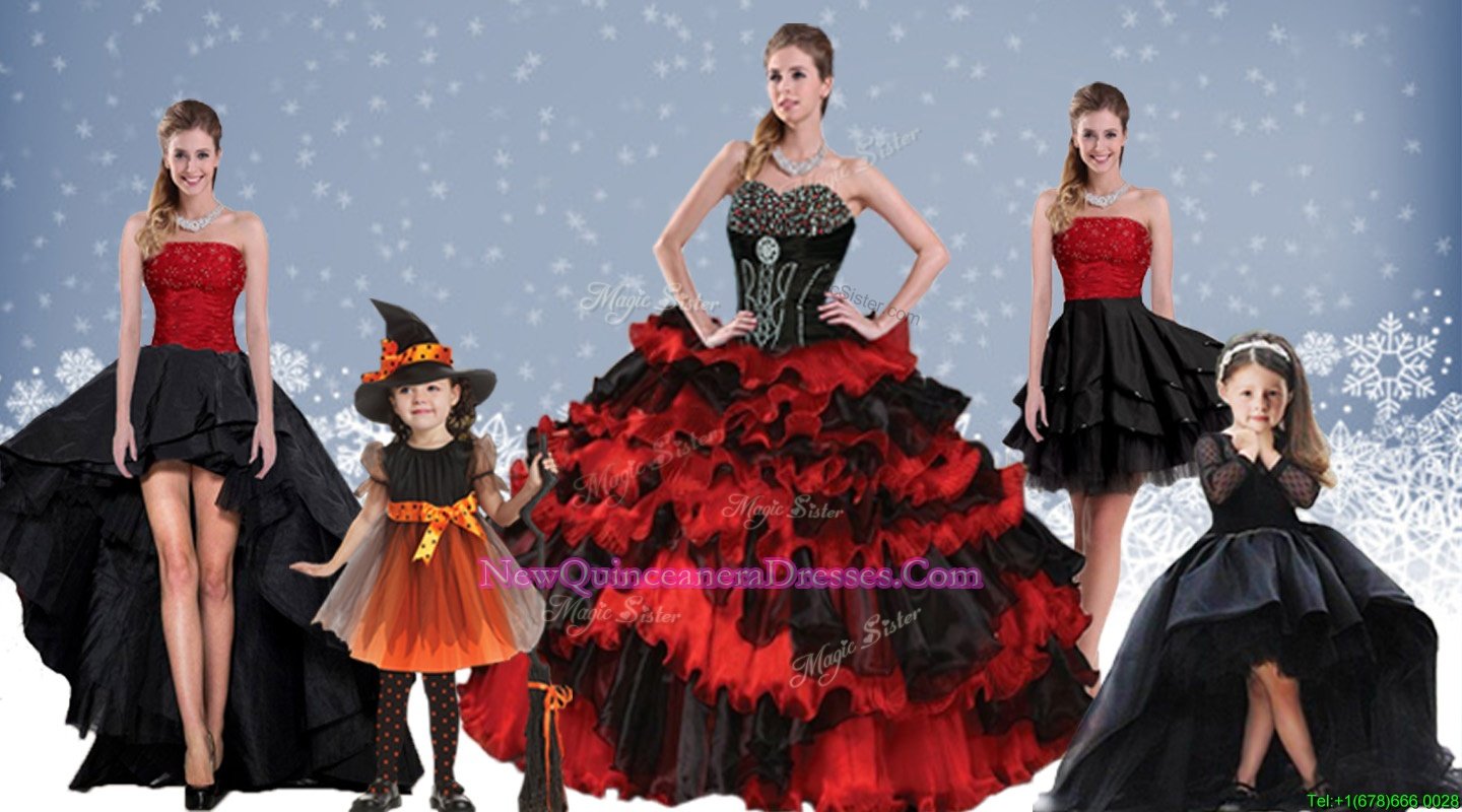 Superior Red And Black Lace Up Quinceanera Gown Beading and Ruffled Layers Sleeveless Floor Length