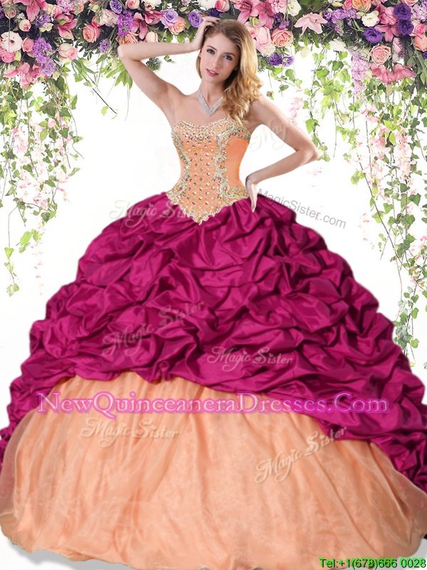 Traditional Floor Length Lace Up Quinceanera Dresses Red and Orange and In for Military Ball and Sweet 16 and Quinceanera withBeading and Pick Ups