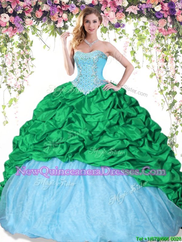 Super Pick Ups Floor Length Baby Blue and Green Quinceanera Gown Sweetheart Sleeveless Lace Up