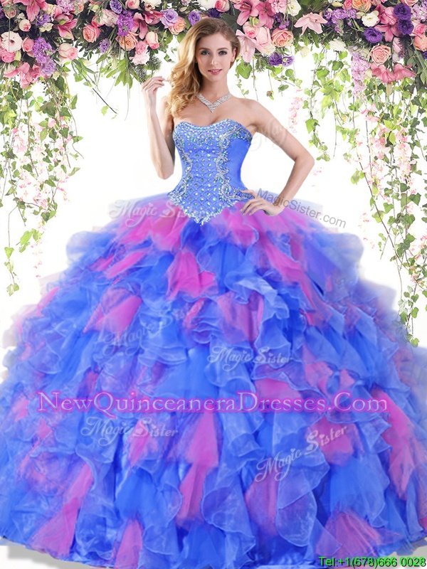 Lovely Baby Blue Sweetheart Neckline Beading and Ruffles Quinceanera Dresses Sleeveless Lace Up