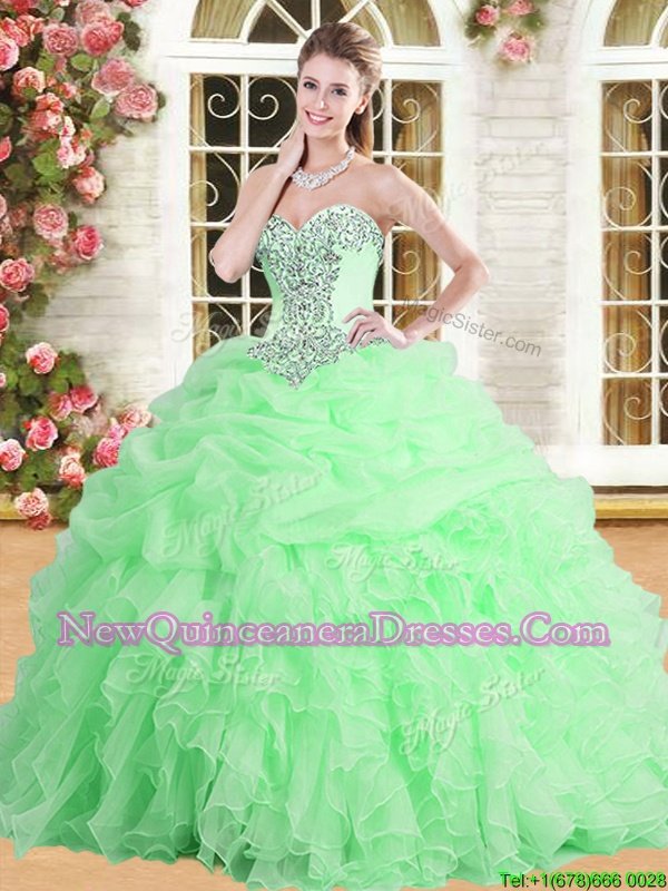 Glorious Spring and Summer and Fall and Winter Tulle Sleeveless Floor Length Sweet 16 Dresses andAppliques and Ruffles and Pick Ups