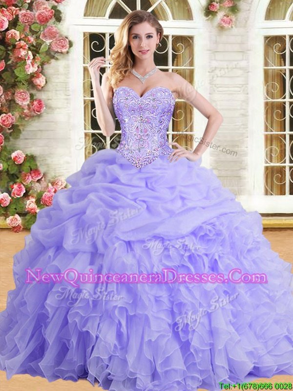 Excellent Sweetheart Sleeveless Organza Quinceanera Gown Beading and Appliques and Ruffles Lace Up