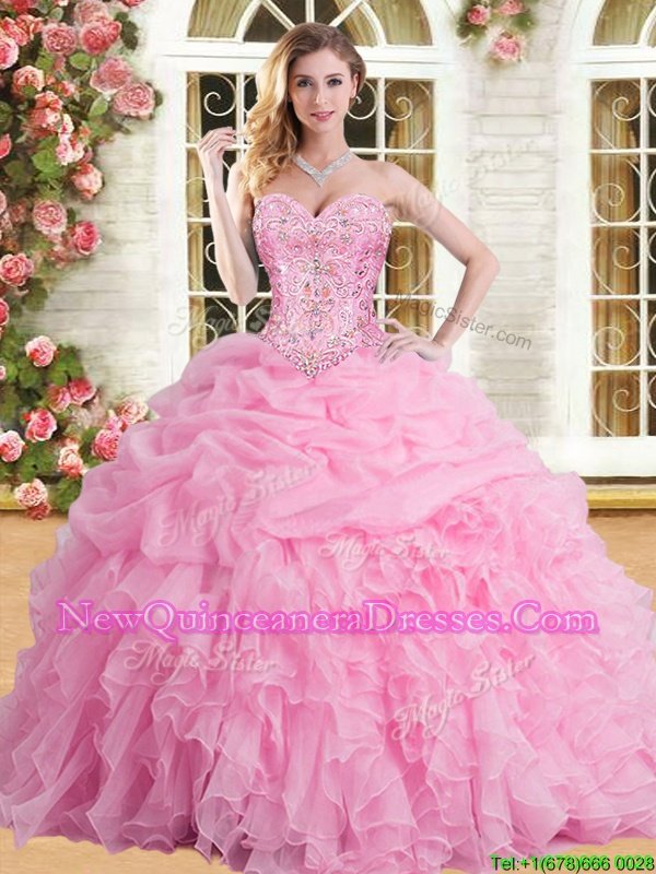 Smart Pick Ups Baby Pink Sleeveless Tulle Lace Up 15 Quinceanera Dress for Military Ball and Sweet 16 and Quinceanera