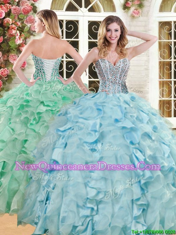 Perfect Sleeveless Lace Up Floor Length Beading and Ruffles Quinceanera Dresses