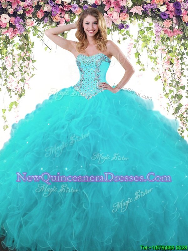 Super Sleeveless Lace Up Floor Length Beading and Ruffles 15th Birthday Dress