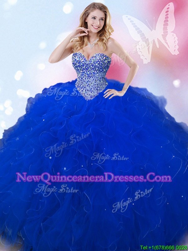 Traditional Floor Length Royal Blue Quinceanera Dress Tulle Sleeveless Spring and Summer and Fall and Winter Beading