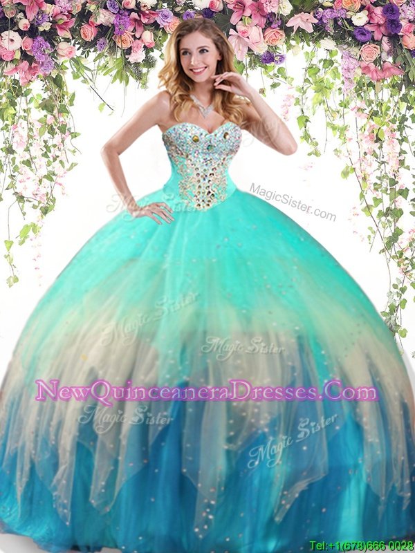 Fabulous Sleeveless Floor Length Beading Lace Up Vestidos de Quinceanera with Multi-color