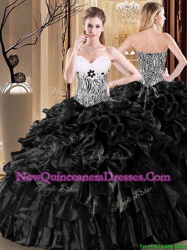 Latest Floor Length Ball Gowns Sleeveless Black Quinceanera Dresses Lace Up